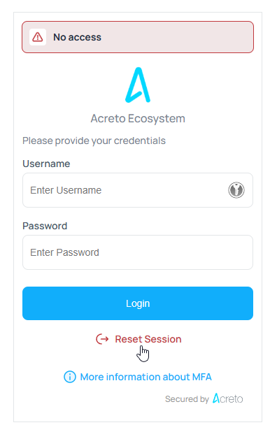 Reset session button 